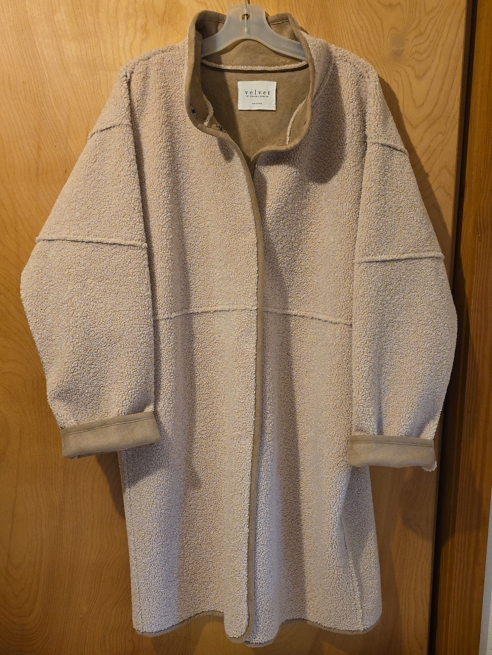 Velvet By Graham&Spencer Reversible Faux Shearling Coat Snap Front in Sand XL